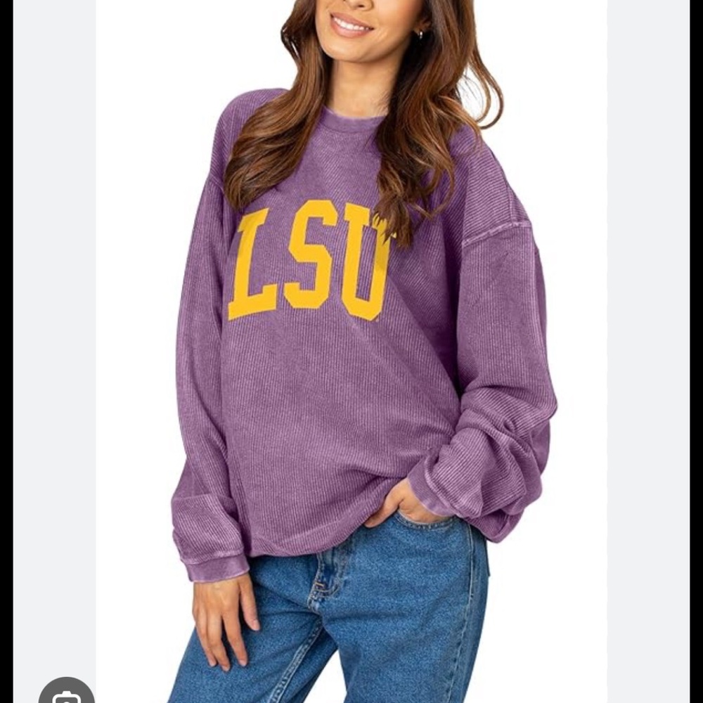 Chicka-d LSU Corded Crewneck Sweatshirt Purple Medium 100% Cotton Game Day X